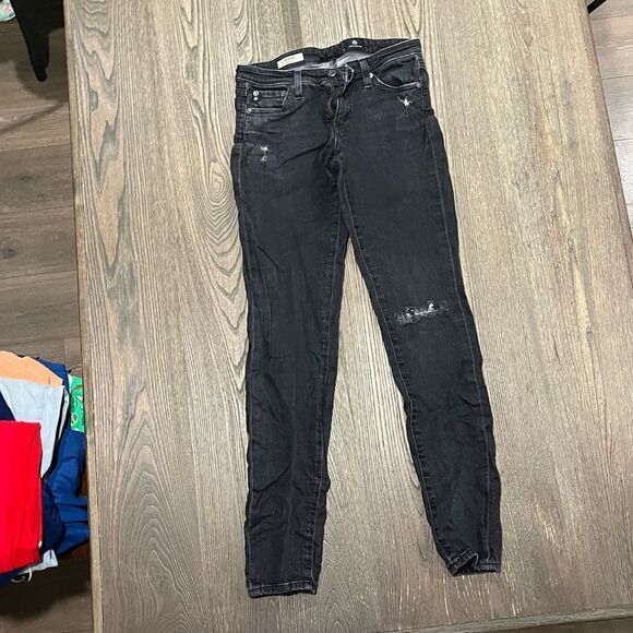 AG Adriano Goldschmied Jeans The Legging Super Skinny Distressed Black Size 27R - Picture 1 of 12
